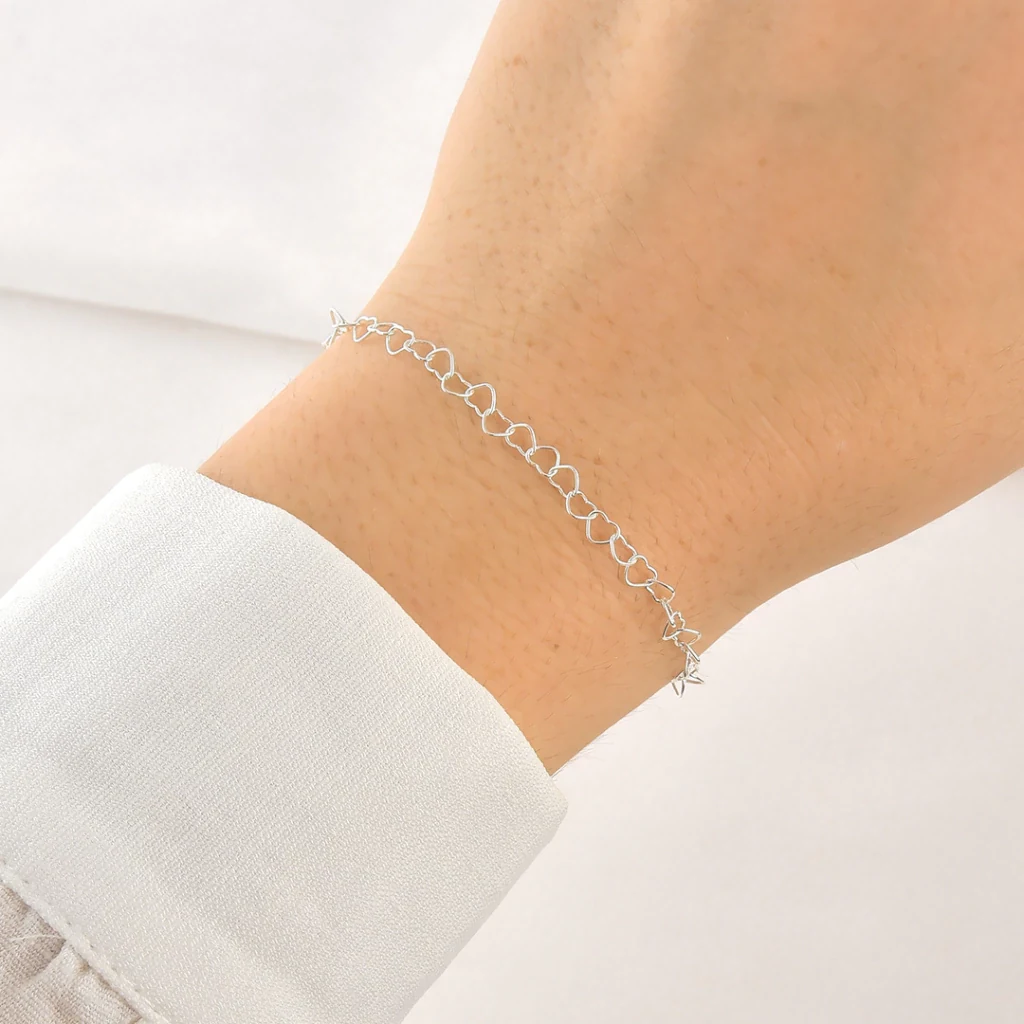 Pulseira de Prata Elo Coração Fio 040 — detalhe